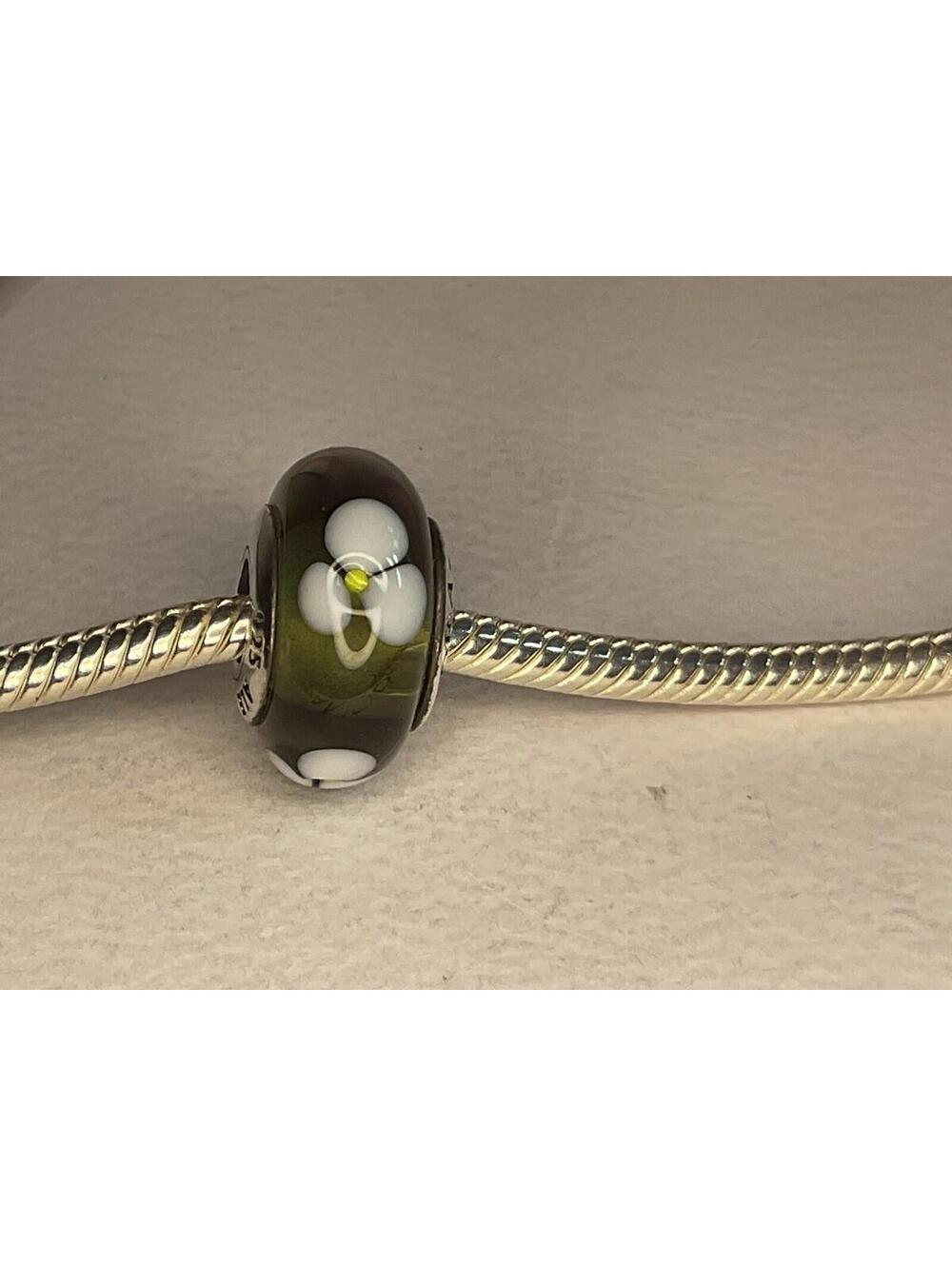 Pandora Green Flowers Murano Glass Charm Retired